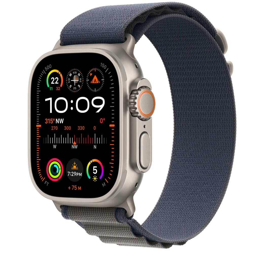 Apple Watch Ultra 2 GPS + Cellular, 49mm Titanium Case with Blue Alpine Loop - Small