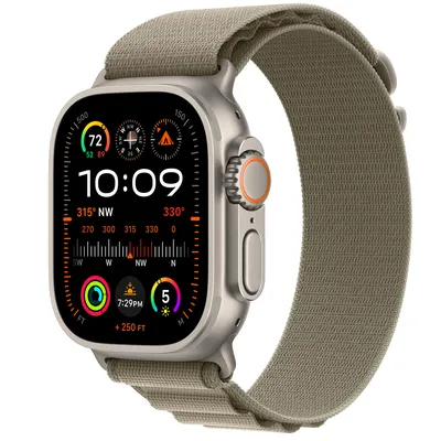 Apple Watch Ultra 2 GPS + Cellular, 49mm Titanium Case with Olive Alpine Loop - Small