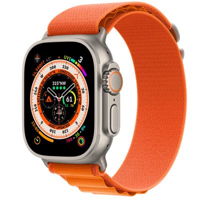 Apple Watch Ultra GPS + Cellular, 49mm Titanium Case with Orange Alpine Loop - Small