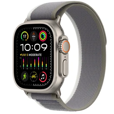 Apple Watch Ultra 2 GPS + Cellular, 49mm Titanium Case with Green/Grey Trail Loop - S/M