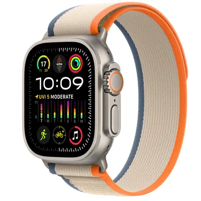 Apple Watch Ultra 2 GPS + Cellular, 49mm Titanium Case with Orange/Beige Trail Loop - S/M