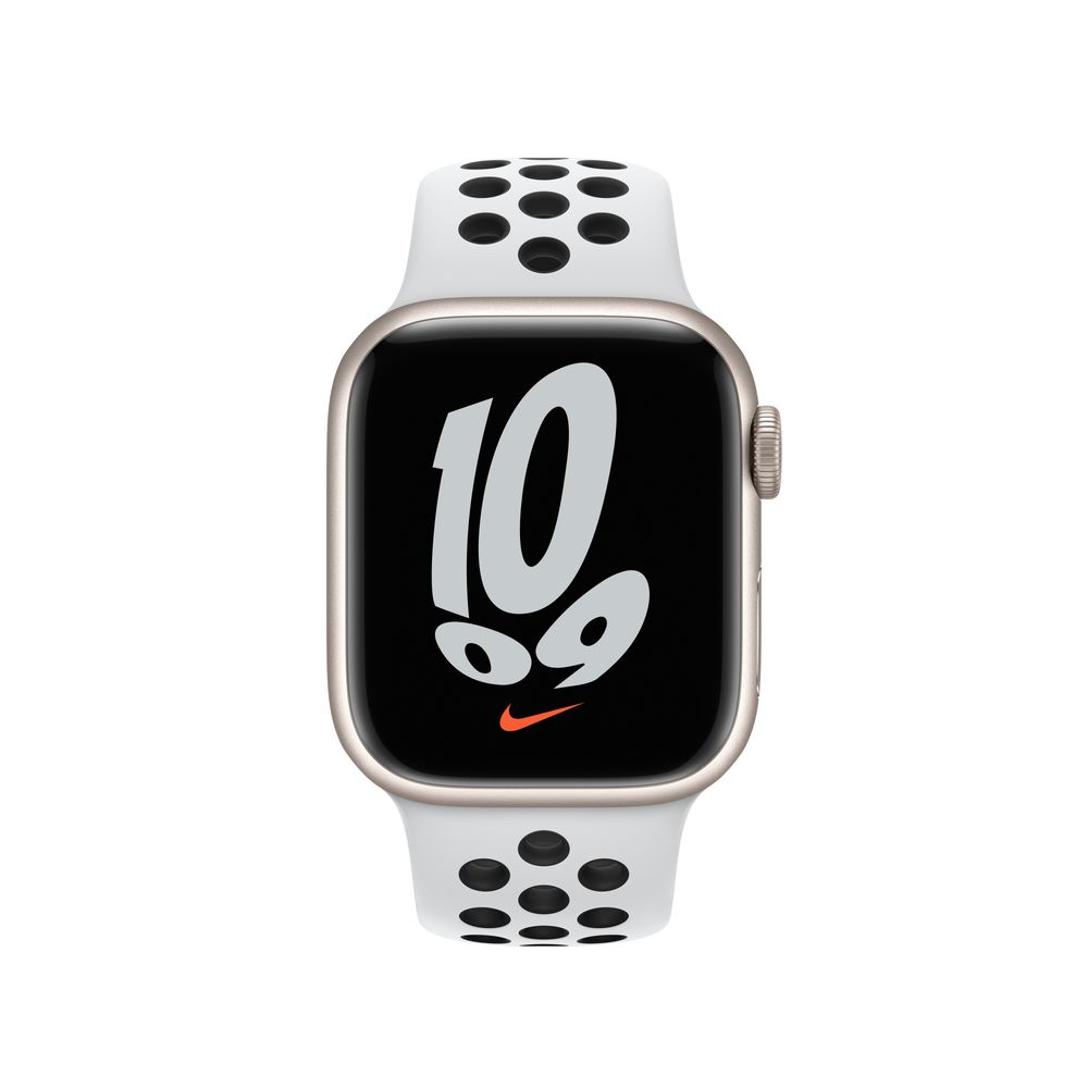 Refurbished Apple Watch Nike Series 7 GPS + Cellular, 41mm Starlight Aluminum Case with Pure Platinum/Black Nike Sport Band