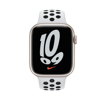 Refurbished Apple Watch Nike Series 7 GPS + Cellular, 45mm Starlight Aluminum Case with Pure Platinum/Black Nike Sport Band