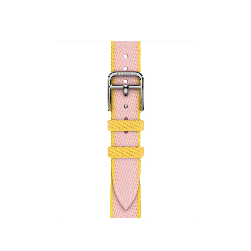 Apple Watch Hermès - 42mm Rose Sakura/Jaune de Naples Twill Jump Attelage Single Tour