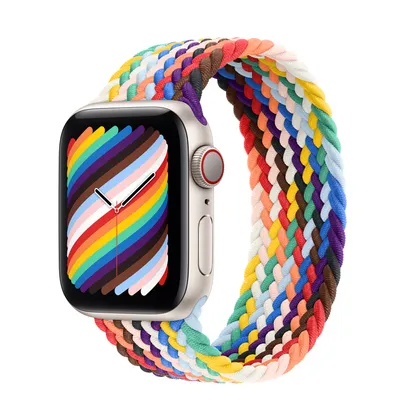Apple Watch SE GPS + Cellular, 40mm Starlight Aluminum Case with Pride Edition Braided Solo Loop