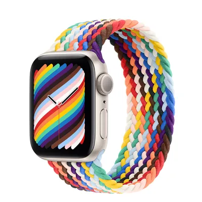 Apple Watch SE GPS, 40mm Starlight Aluminum Case with Pride Edition Braided Solo Loop
