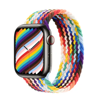 Apple Watch Series 9 GPS + Cellular, 41mm Graphite Stainless Steel Case with Pride Edition Braided Solo Loop - Size 1
