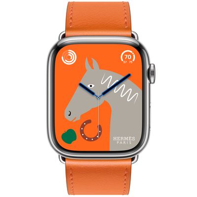 Apple Watch Hermès Series 8 GPS + Cellular, 45mm Silver Stainless Steel Case with Orange Swift Leather Single Tour