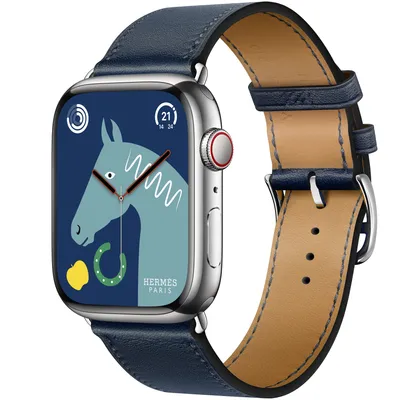 Apple Watch Hermès Series 8 GPS + Cellular, 45mm Space Black Stainless  Steel Case with Navy Swift Leather Single Tour