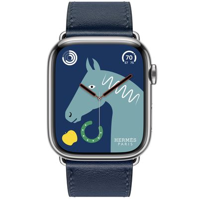 Apple Watch Hermès Series 8 GPS + Cellular, 45mm Silver Stainless Steel Case with Navy Swift Leather Single Tour