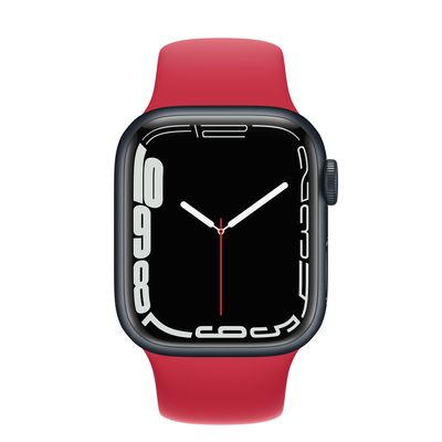 Apple Watch Series 7 GPS, 41mm Midnight Aluminum Case with (PRODUCT)RED Sport Band - Regular