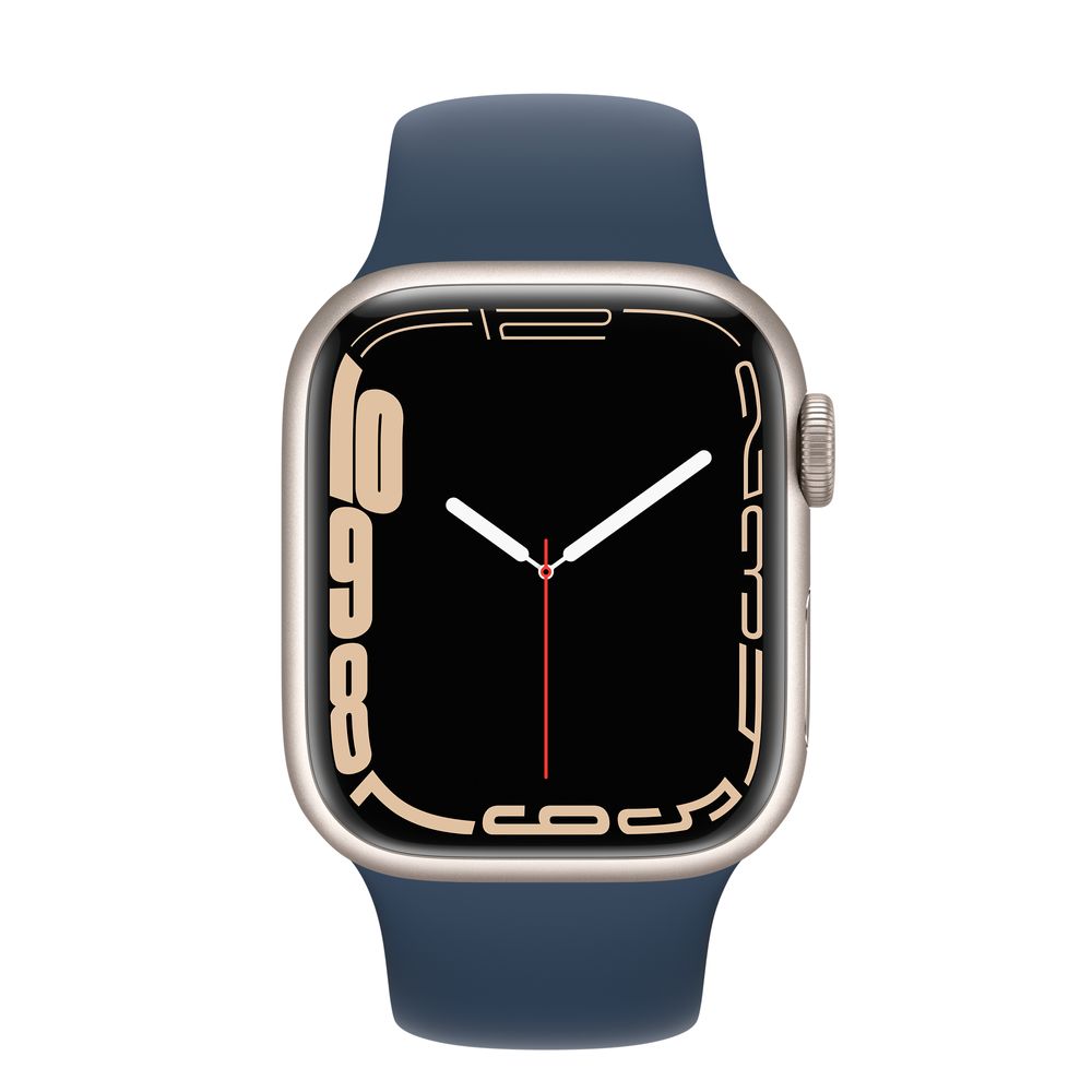 Apple Watch Series 7 GPS + Cellular, 41mm Starlight Aluminium Case with Abyss Blue Sport Band - Regular