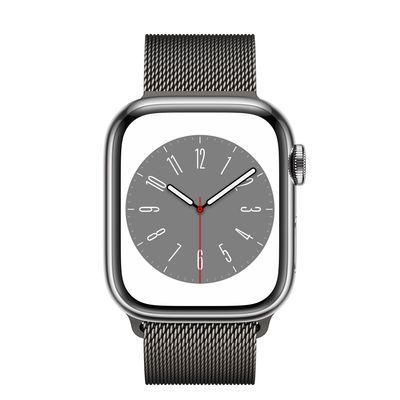 Apple Watch Series 8 GPS + Cellular, 41mm Silver Stainless Steel Case with Graphite Milanese Loop
