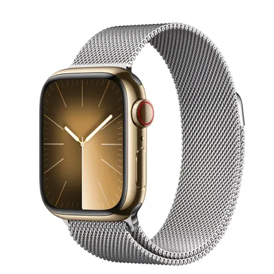Apple Watch Series 9 GPS + Cellular, 41mm Gold Stainless Steel Case with Silver Milanese Loop