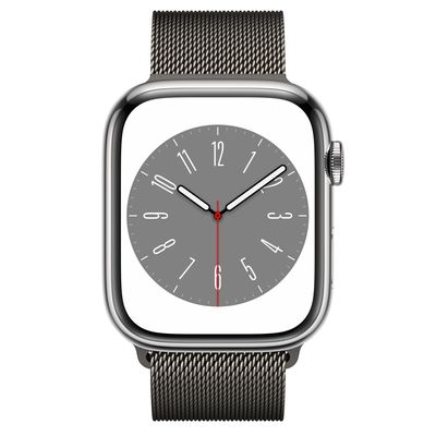 Apple Watch Series 8 GPS + Cellular, 45mm Silver Stainless Steel Case with Graphite Milanese Loop