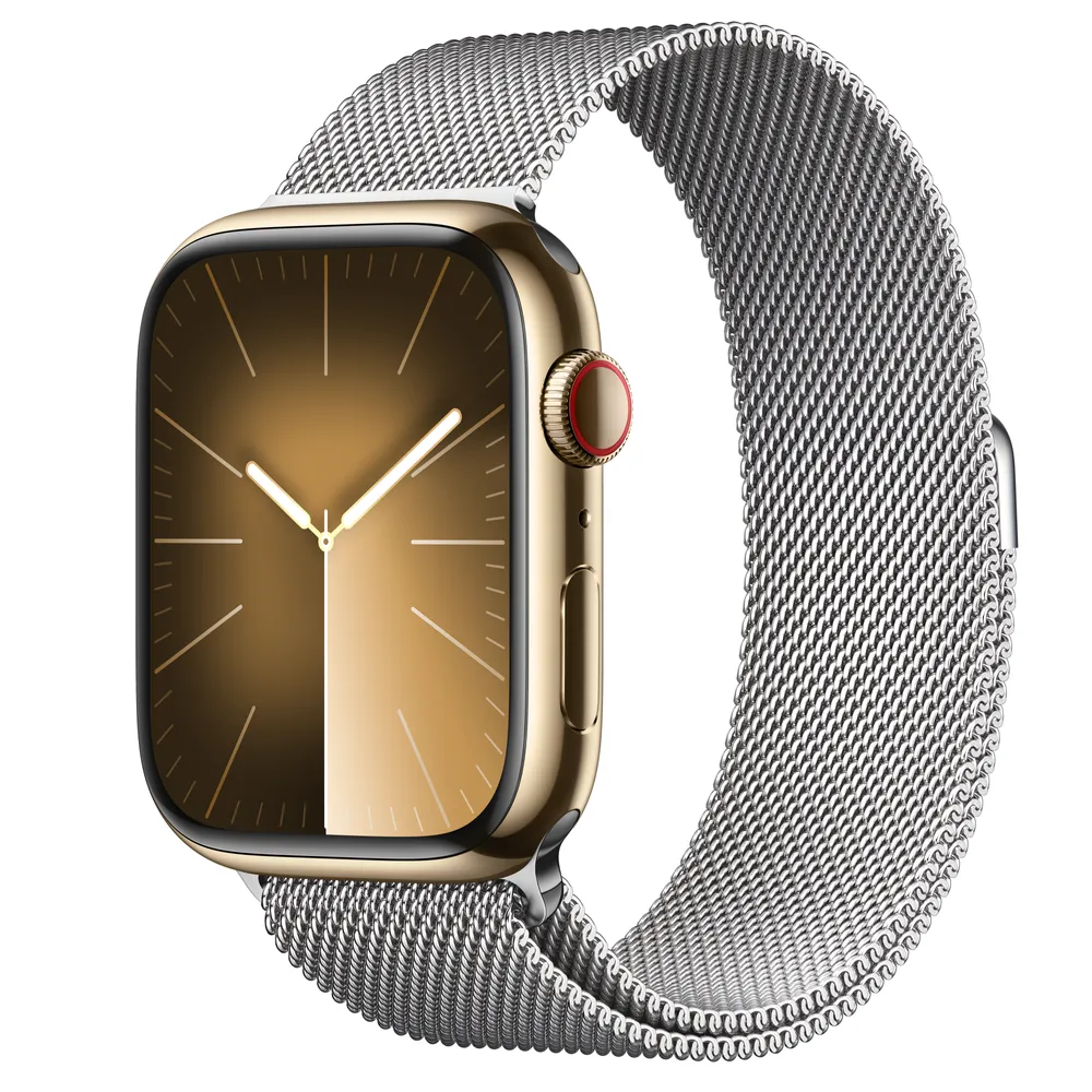 Apple Watch Series 9 GPS + Cellular, 45mm Gold Stainless Steel Case with Silver Milanese Loop