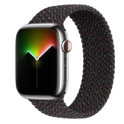 Apple Watch Series 9 GPS + Cellular, 45mm Silver Stainless Steel Case with Black Unity Braided Solo Loop - Size 4
