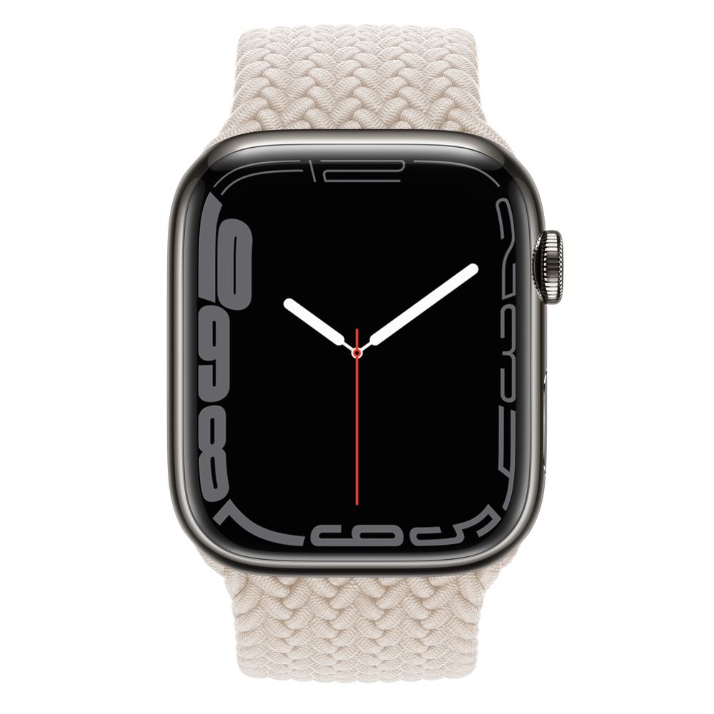 Apple Watch Series 7 GPS + Cellular, 45mm Graphite Stainless Steel Case with Starlight Braided Solo Loop - Size 7