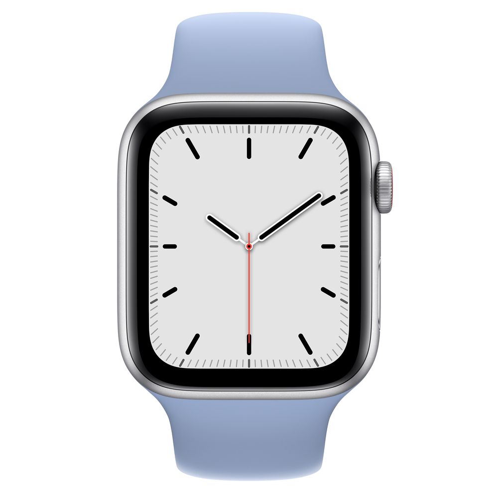 Apple Watch SE GPS + Cellular, 44mm Silver Aluminum Case with Blue Fog Sport Band - Regular