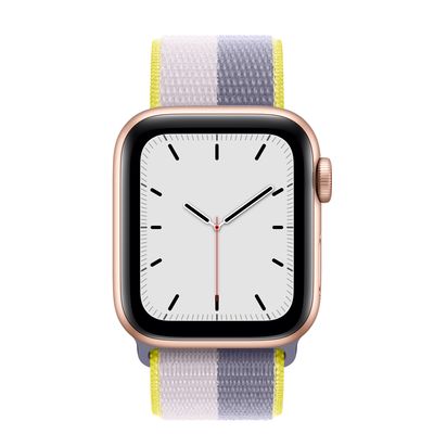 Apple Watch SE GPS + Cellular, 40mm Gold Aluminum Case with Lavender Gray/Light Lilac Sport Loop