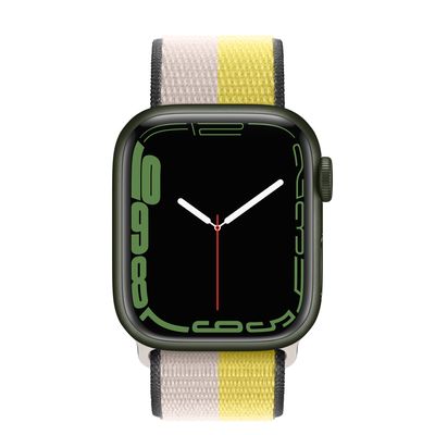 Apple Watch Series 7 GPS + Cellular, 41mm Green Aluminium Case with Oat Milk/Lemon Zest Sport Loop