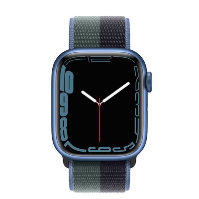 Apple Watch Series 7 GPS, 41mm Blue Aluminum Case with Midnight/Eucalyptus Sport Loop