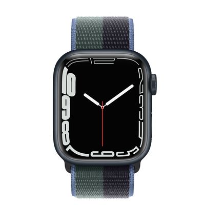 Apple Watch Series 7 GPS + Cellular, 41mm Midnight Aluminium Case with Midnight/Eucalyptus Sport Loop
