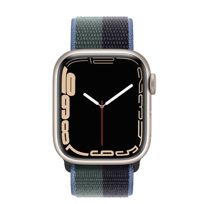 Apple Watch Series 7 GPS, 41mm Starlight Aluminum Case with Midnight/Eucalyptus Sport Loop