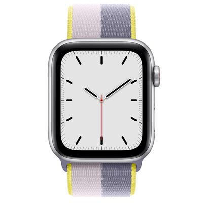 Apple Watch SE GPS + Cellular, 44mm Silver Aluminum Case with Lavender Gray/Light Lilac Sport Loop