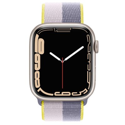 Apple Watch Series 7 GPS + Cellular, 45mm Starlight Aluminium Case with Lavender Gray/Light Lilac Sport Loop