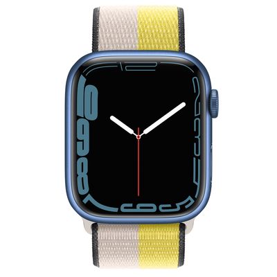 Apple Watch Series 7 GPS + Cellular, 45mm Blue Aluminium Case with Oat Milk/Lemon Zest Sport Loop