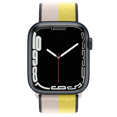 Apple Watch Series 7 GPS + Cellular, 45mm Midnight Aluminium Case with Oat Milk/Lemon Zest Sport Loop