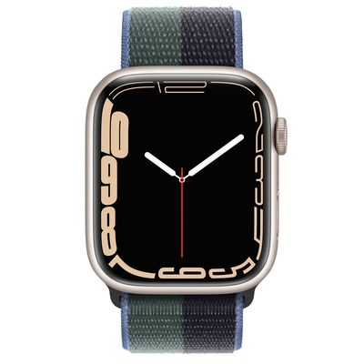 Apple Watch Series 7 GPS, 45mm Starlight Aluminum Case with Midnight/Eucalyptus Sport Loop