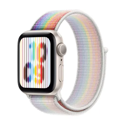 Apple Watch SE GPS, 40mm Starlight Aluminum Case with Pride Edition Sport Loop