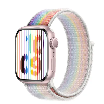 Apple Watch Series 9 GPS, 41mm Pink Aluminum Case with Pride Edition Sport Loop