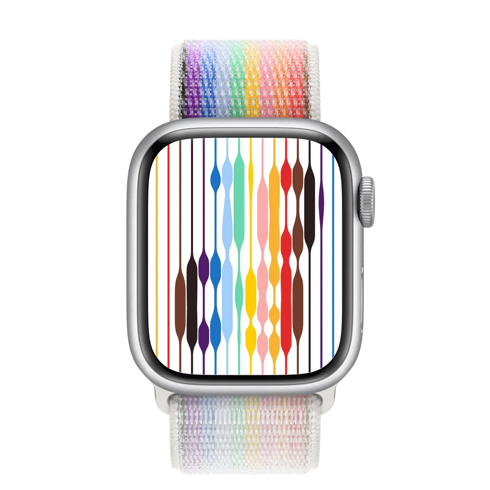 Apple Watch Series 8 GPS + Cellular, 41mm Silver Aluminum Case with Pride Edition Sport Loop