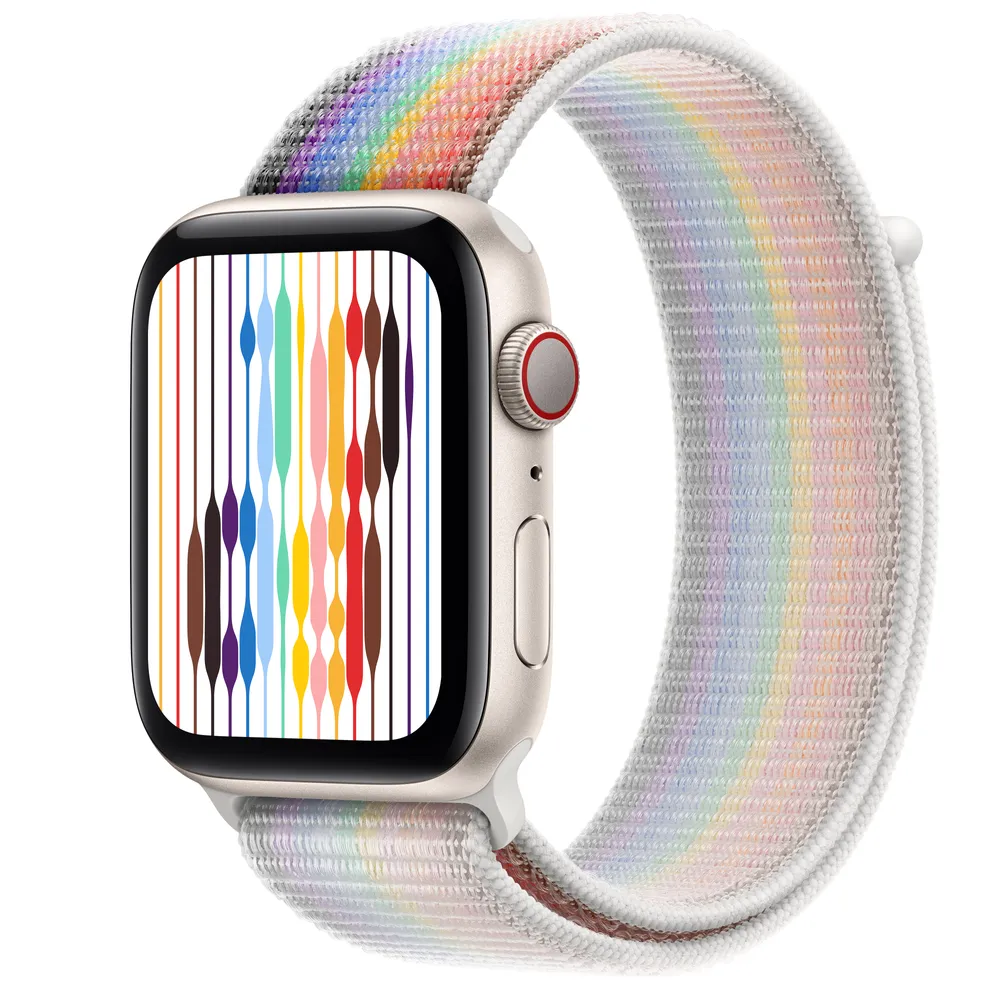 Apple Watch SE GPS + Cellular, 44mm Starlight Aluminum Case with Pride Edition Sport Loop
