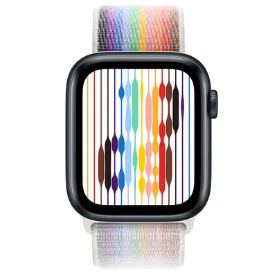 Apple Watch SE GPS, 44mm Midnight Aluminum Case with Pride Edition Sport Loop