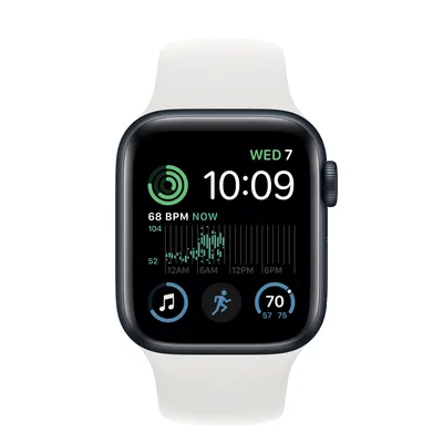 Apple Watch SE GPS, 40mm Midnight Aluminum Case with White Sport Band - S/M