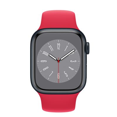 Apple Watch Series 8 GPS, 41mm Midnight Aluminum Case with (PRODUCT)RED Sport Band - M/L