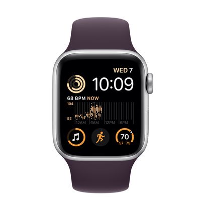 Apple Watch SE GPS + Cellular, 40mm Silver Aluminum Case with Elderberry Sport Band - S/M