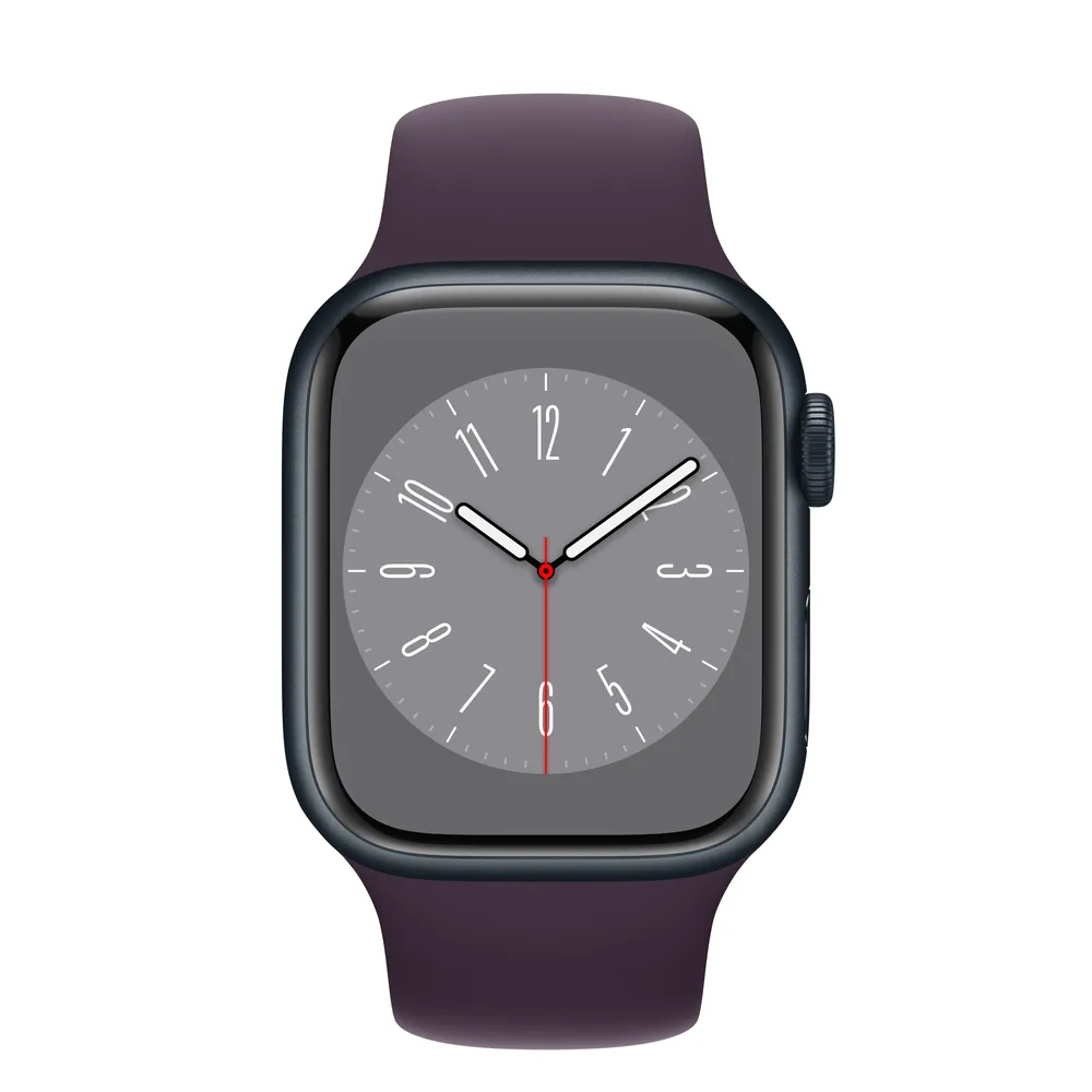 Apple Watch Series 8 GPS, 41mm Midnight Aluminum Case with Elderberry Sport Band - S/M