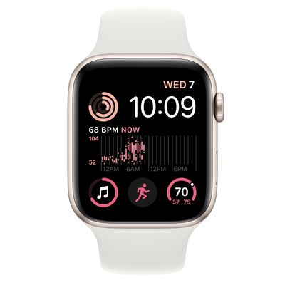 Apple Watch SE GPS, 44mm Starlight Aluminum Case with White Sport Band - S/M