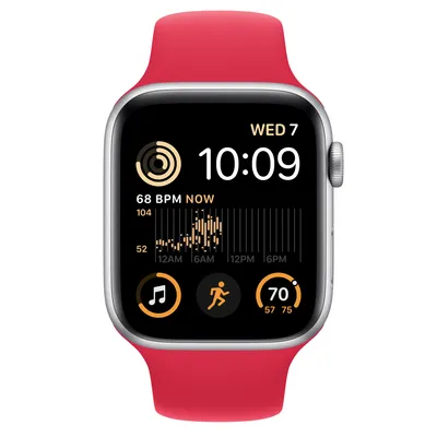 Apple Watch SE GPS, 44mm Silver Aluminum Case with (PRODUCT)RED Sport Band - S/M