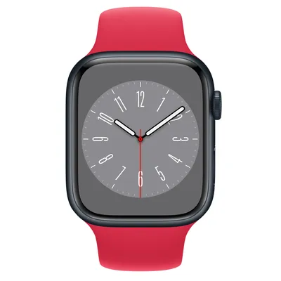 Apple Watch Series 8 GPS, 45mm Midnight Aluminum Case with (PRODUCT)RED Sport Band - S/M