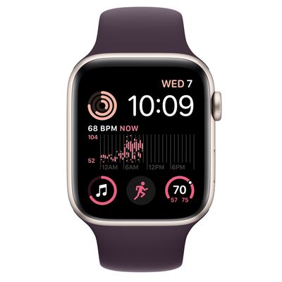 Apple Watch SE GPS, 44mm Starlight Aluminum Case with Elderberry Sport Band - S/M