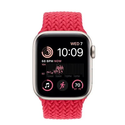 Apple Watch SE GPS + Cellular, 40mm Starlight Aluminum Case with (PRODUCT)RED Braided Solo Loop - Size 1