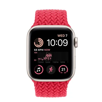 Apple Watch SE GPS, 40mm Starlight Aluminium Case with (PRODUCT)RED Braided Solo Loop - Size 1
