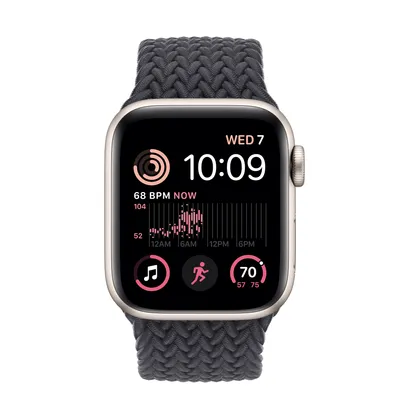 Apple Watch SE GPS, 40mm Starlight Aluminum Case with Midnight Braided Solo Loop - Size 1