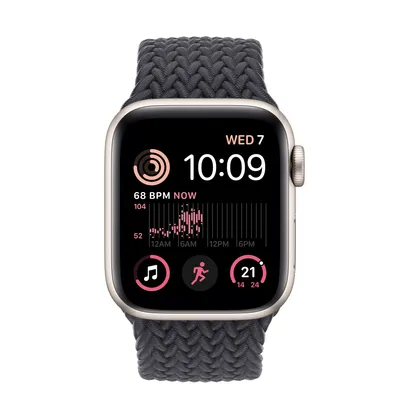 Apple Watch SE GPS, 40mm Starlight Aluminium Case with Midnight Braided Solo Loop - Size 1